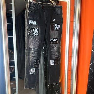 Black Graphic Patchwork Jeans